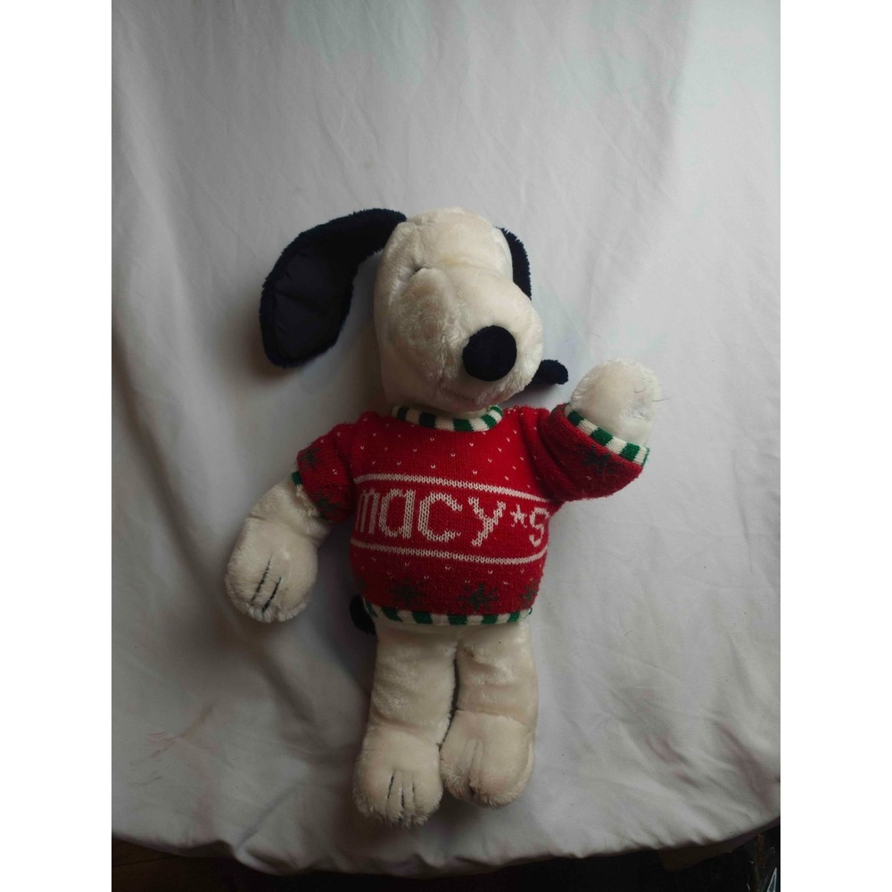 Vintage 1981 Snoopy Peanuts Plush Toy 20" Red Christmas Sweater Macy's Exclusive